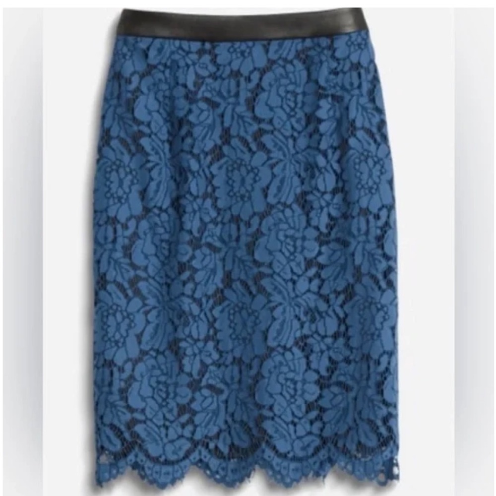 Brixon Ivy Blue Lace Overlay Pencil Skirt - Excellent Condition, Size XS